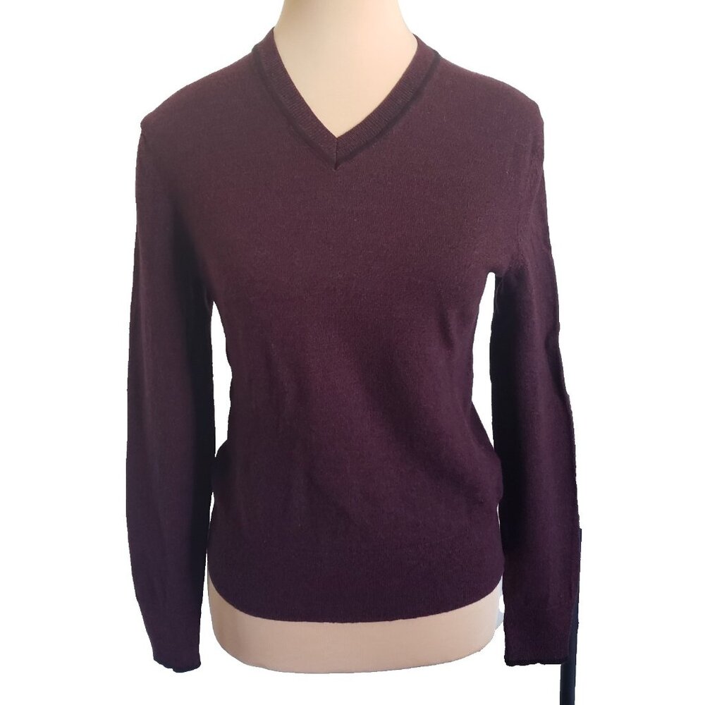 Banana Republic 100% Fine Merino Wool V-neck Sweater Burgundy Sz XS
